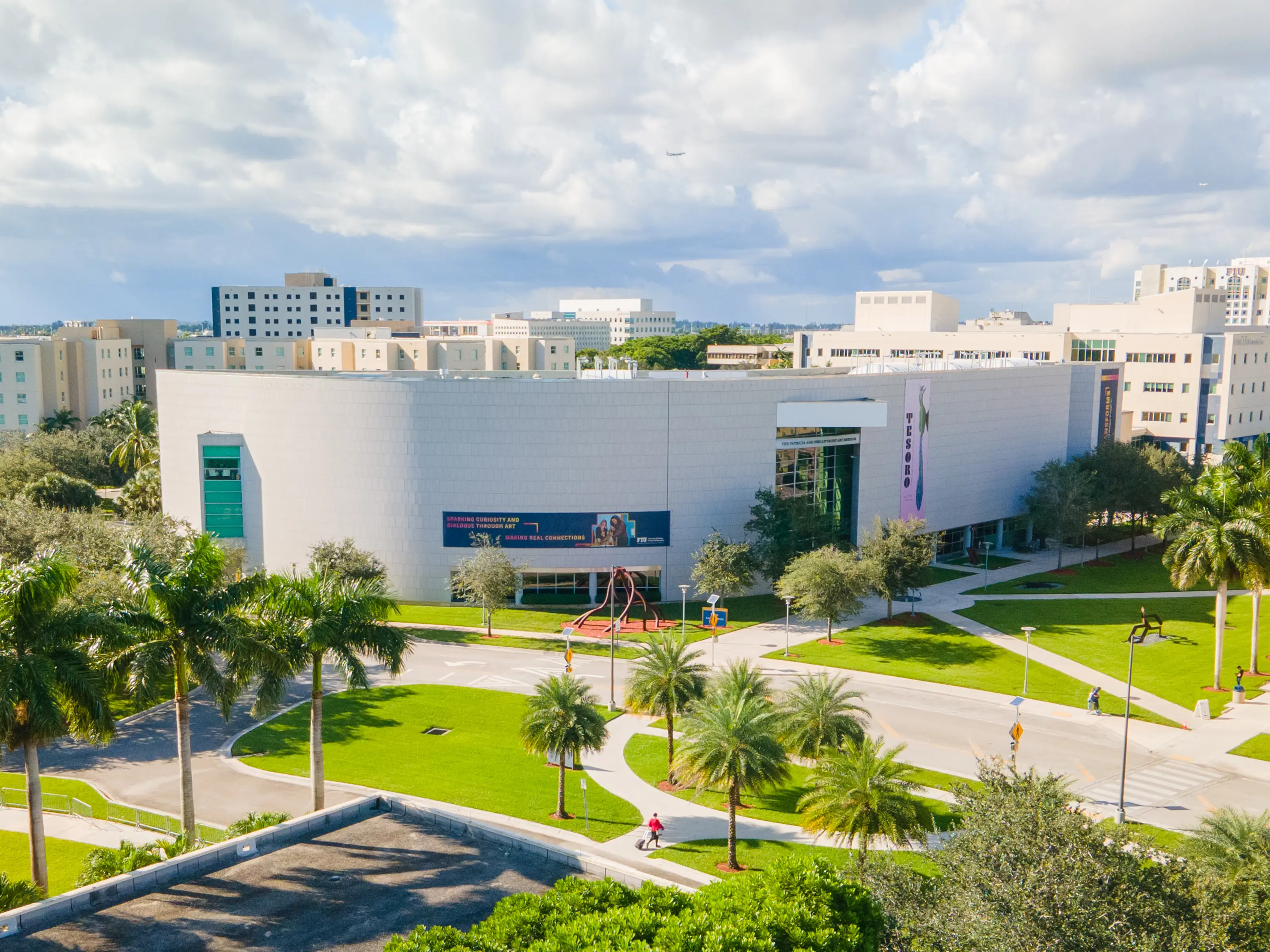 Exterior view of the Frost Art Museum front entrance and lawn